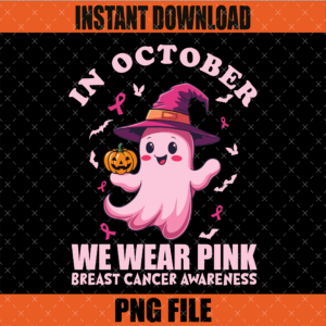 In October We Wear Pink PNG Breast Cancer Graphic Design
