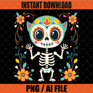 Day of the Dead Sugar Skull Dog Skeleton PNG Graphic Design