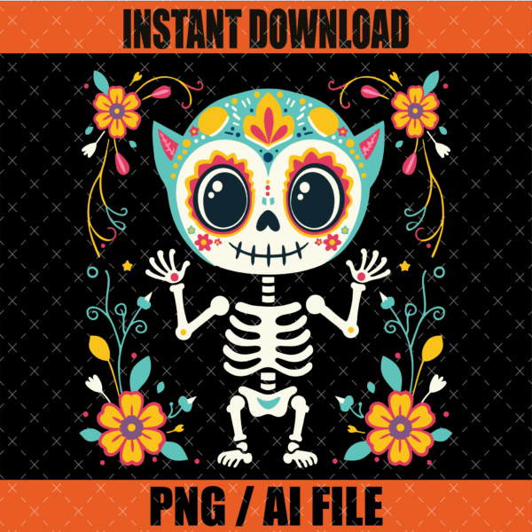 Day of the Dead Sugar Skull Dog Skeleton PNG Graphic Design