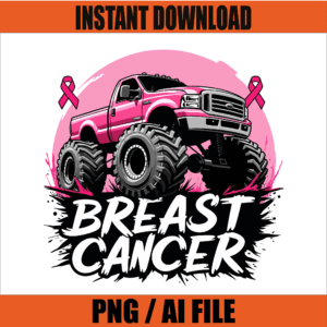 Monster Truck Pink Breast Cancer Awarenes Graphic Design